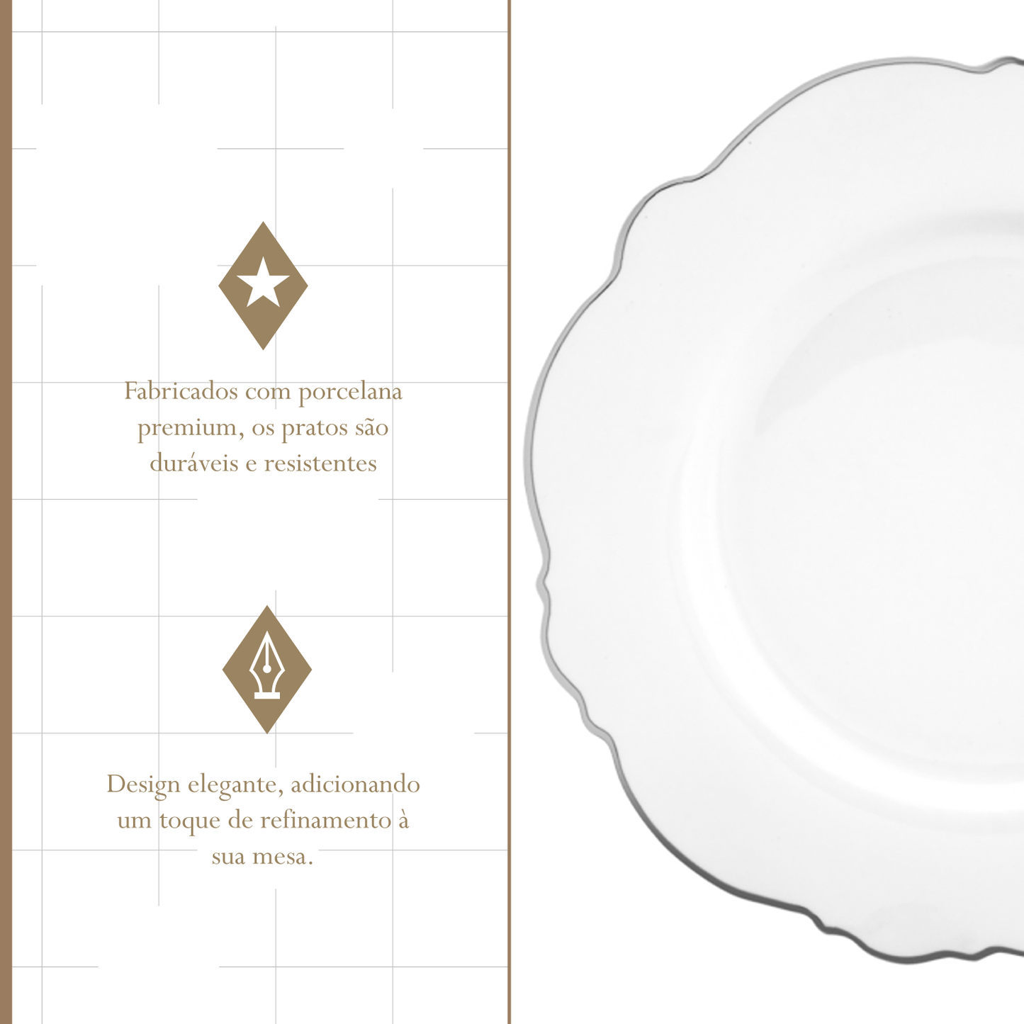 Aparelho de Jantar 42 Peças de Porcelana Maldivas Branco com Fio Prata - Wolff