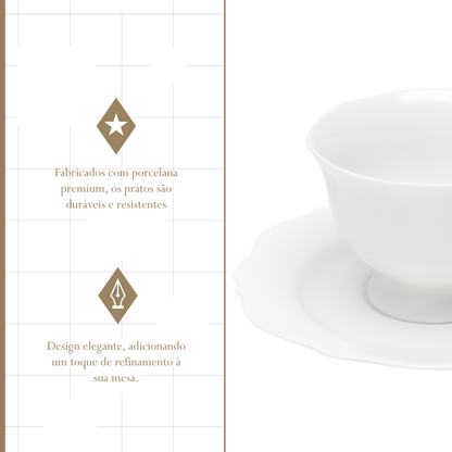 Conjunto 6 Xícaras Chá Maldivas 180ml Branca Porcelana - Wolff