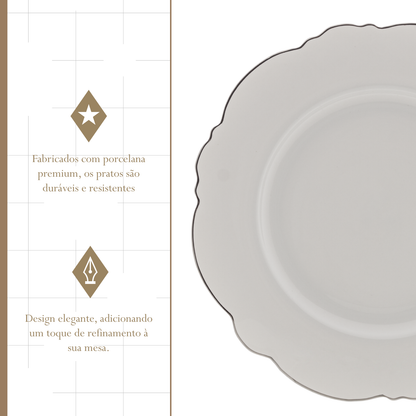 Conjunto 6 Pratos para Sobremesa de Porcelana Maldivas com Fio Prata 21cm - Wolff