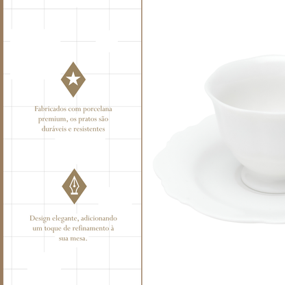 Conjunto 6 Xícaras de Café com Pires Maldivas Branco 80ml - Wolff