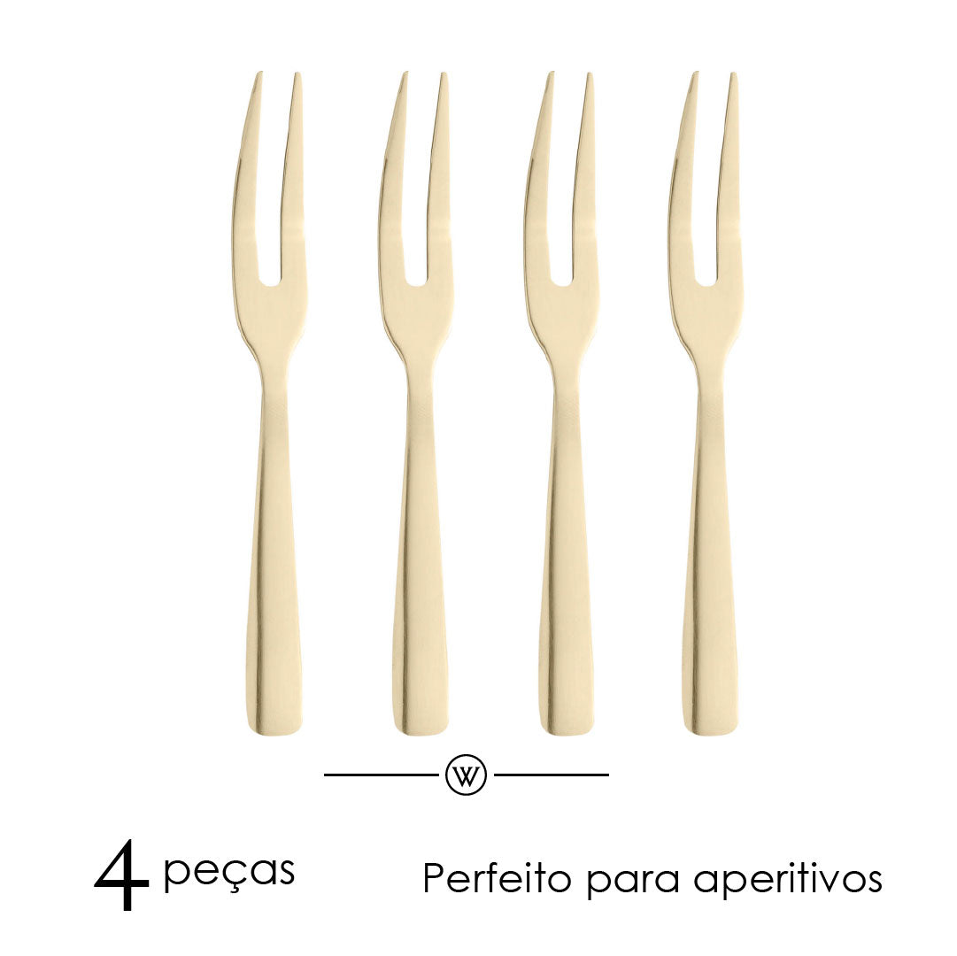 Conjunto 4 Garfos de Aço Inox para Aperitivo Dourado - Wolff