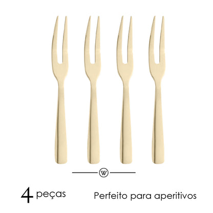 Conjunto 4 Garfos de Aço Inox para Aperitivo Dourado - Wolff