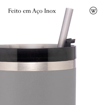 Copo Térmica Parede Dupla SlimTerm  e Canudo Cinza 890ml - Wolff
