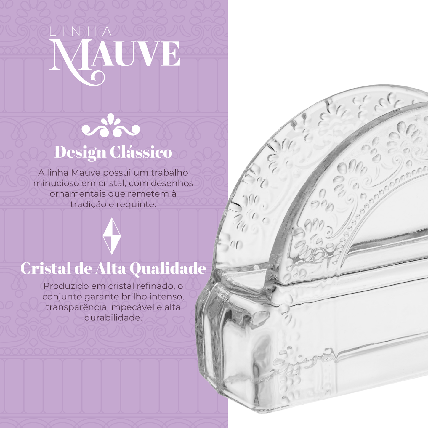 Porta Guardanapos Mauve 12,5cm x 4cm x 8,5cm Cristal - Wolff