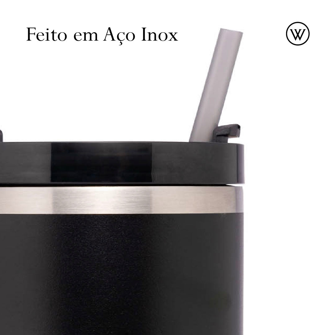 Copo Térmica Parede Dupla SlimTerm e Canudo Preta 890ml - Wolff
