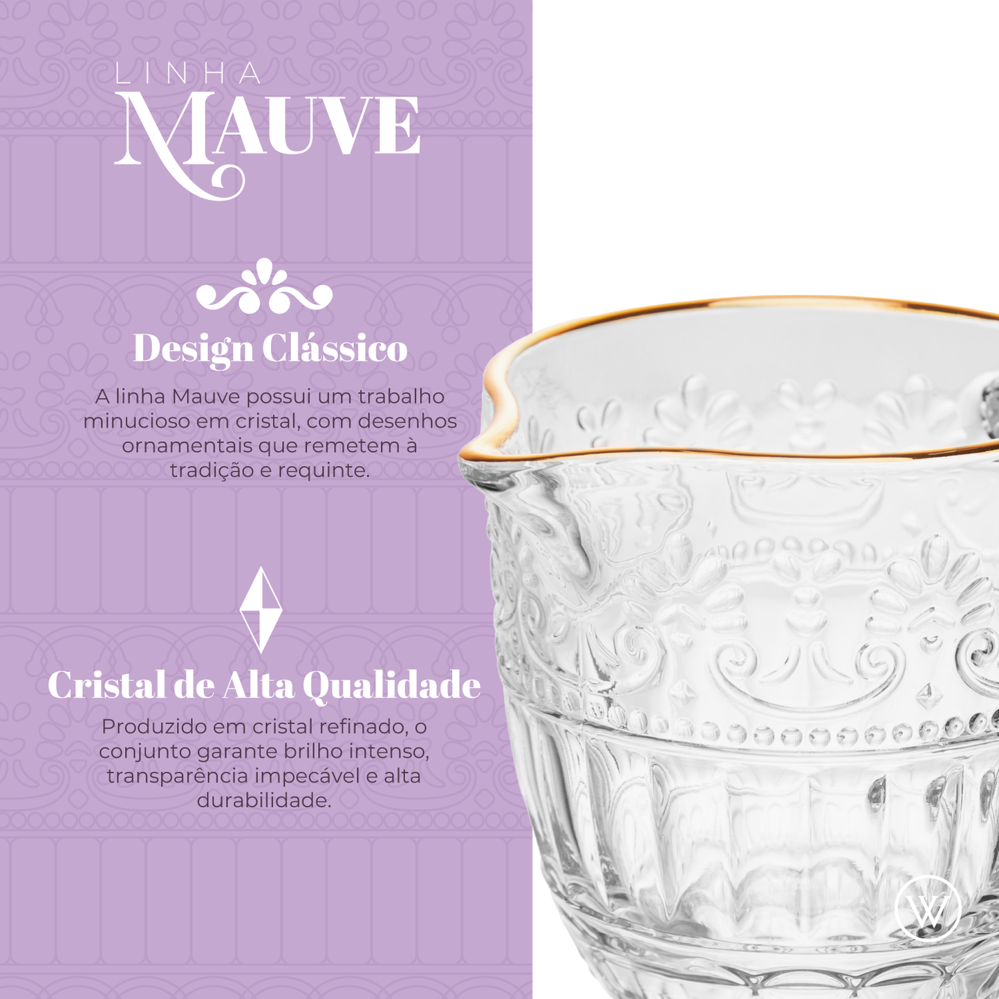 Leiteira Mauve com Fio de Ouro 230ml Cristal - Wolff