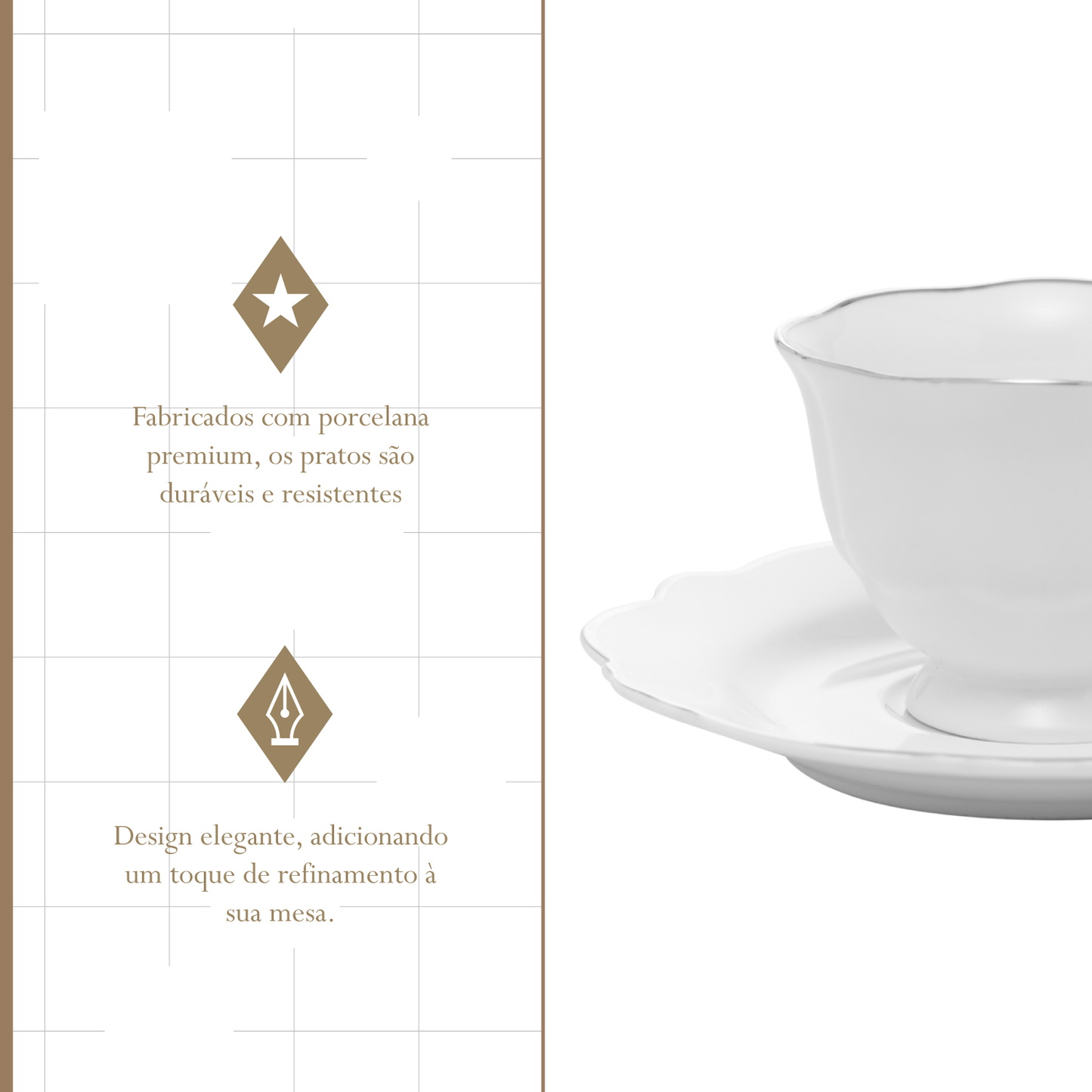 Conjunto 6 Xícaras de Café com Pires Branco com Fio Prata Maldivas 80ml - Wolff