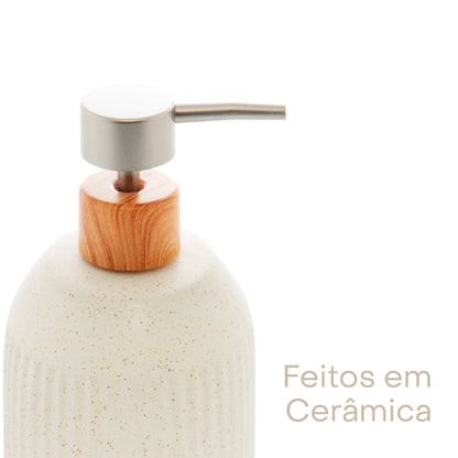 Porta Sabonete Líquido de Cerâmica Granilite Lines Branco 430ml - Lyor