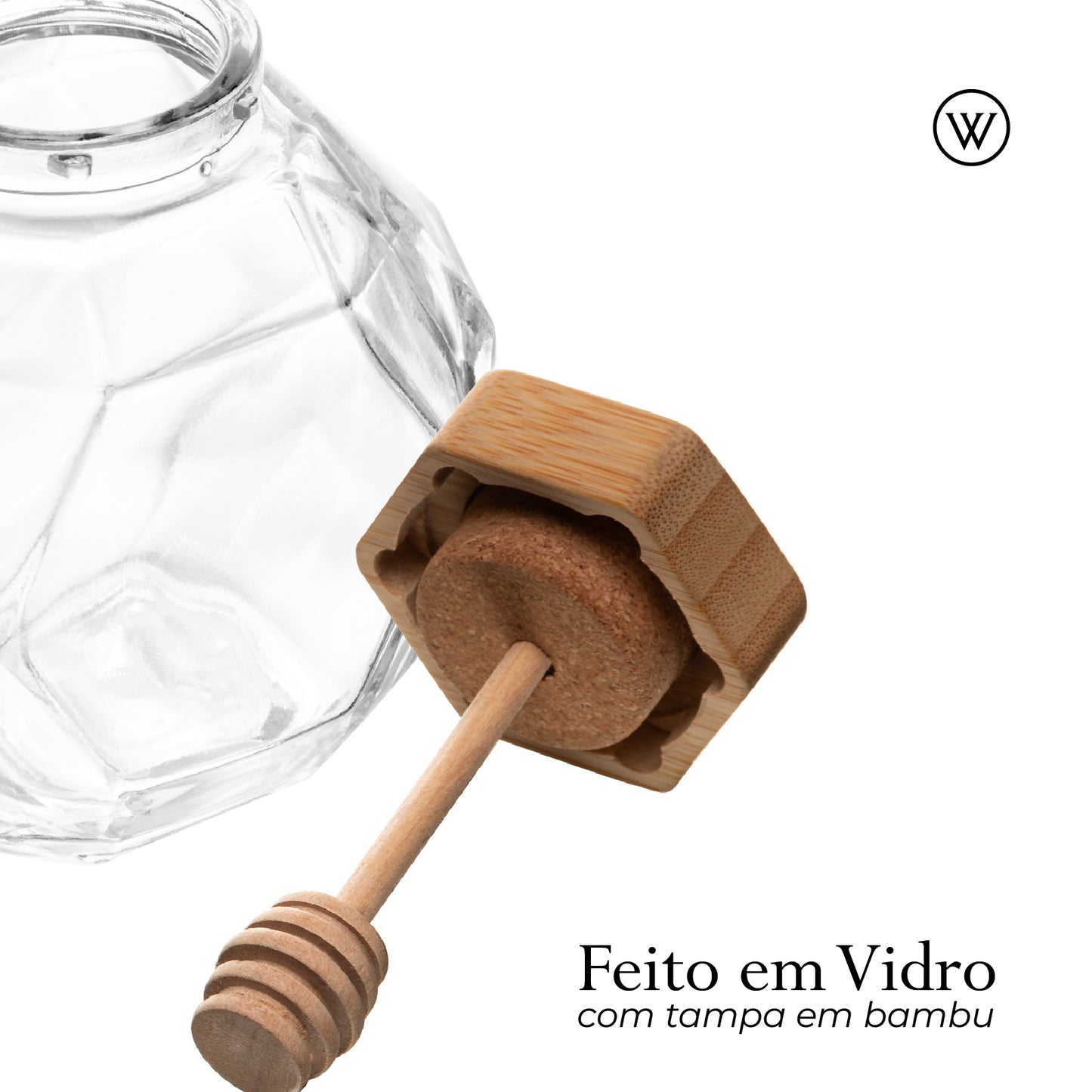 Meleira de Vidro com Pegador e Tampa de Bambu 200ml - Wolff