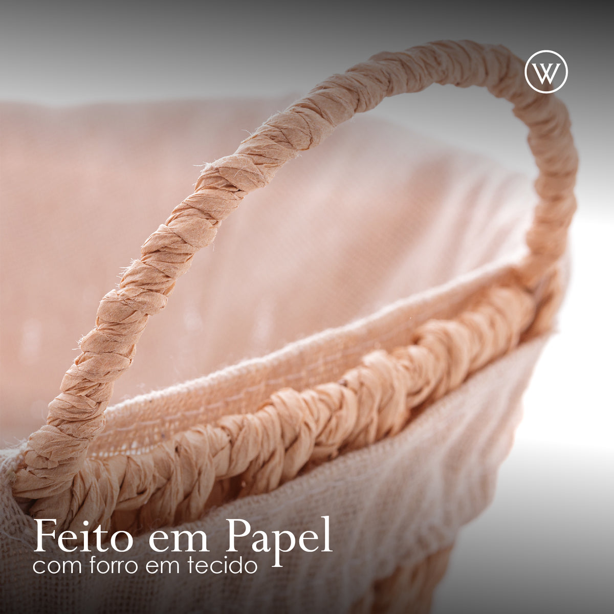 Cesta Redonda de Papel com Forro em Tecido com Alça 27cm x 24cm x 12cm - Wolff