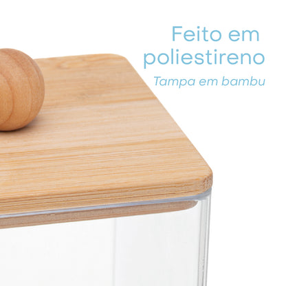Organizador com Tampa de Bambu My Box 7,1cm x 11,5cm Poliestireno - Lyor