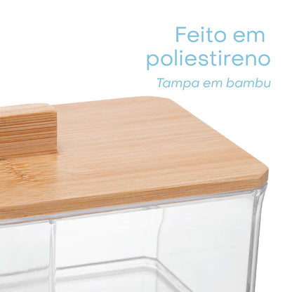 Caixa Organizadora com Tampa de Bambu My Box 16cm x 9,5cm x 8cm Poliestireno - Lyor