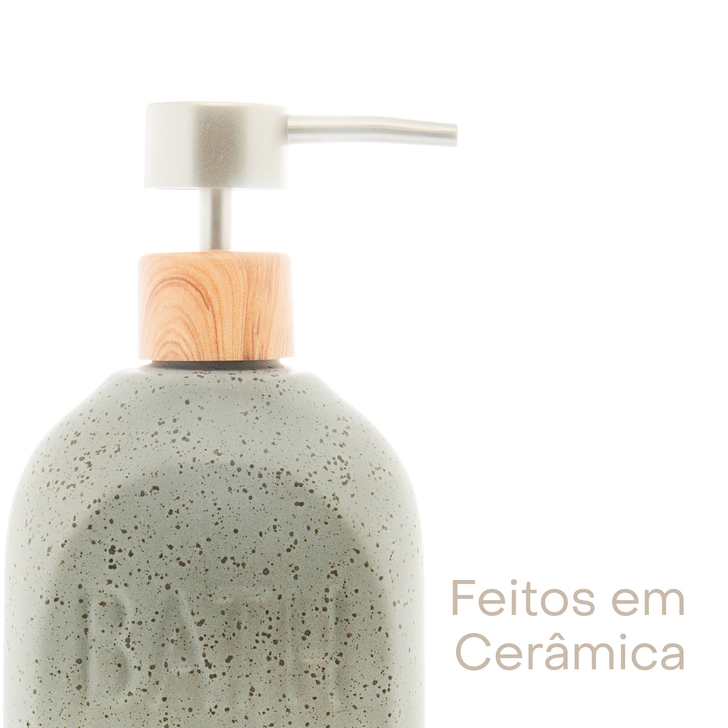 Porta Sabonete Líquido de Cerâmica Granilite Bath Cinza 430ml - Lyor