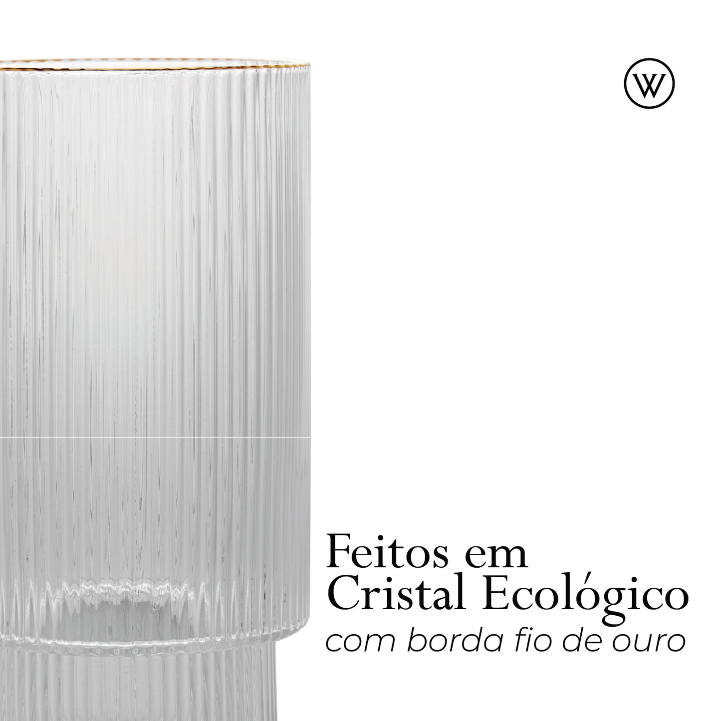 Conjunto 2 Copos Altos Lines com Fio de Ouro 400ml Cristal Ecológico - Wolff