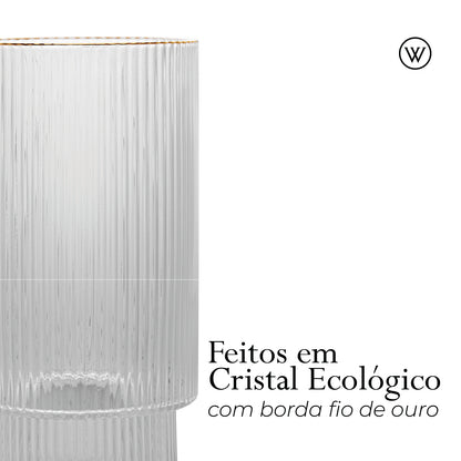 Conjunto 2 Copos Altos Lines com Fio de Ouro 400ml Cristal Ecológico - Wolff