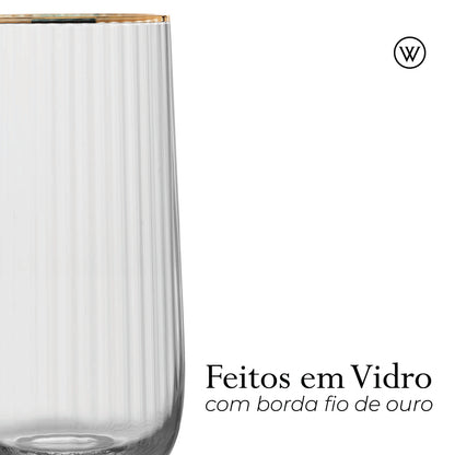 Conjunto 2 Copos Altos Lines com Fio de Ouro 450ml Vidro - Wolff