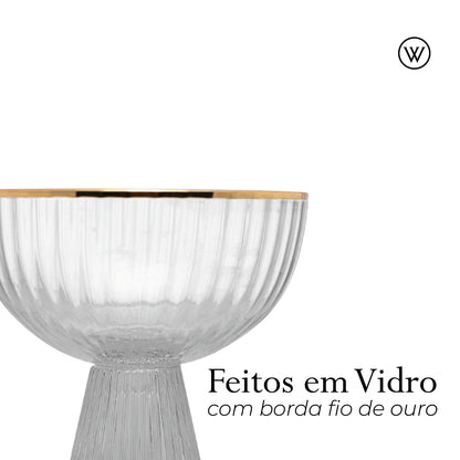 Conjunto 2 Taças de Sobremesa de Cristal Ecológico com Fio de Ouro Lines 200ml - Wolff
