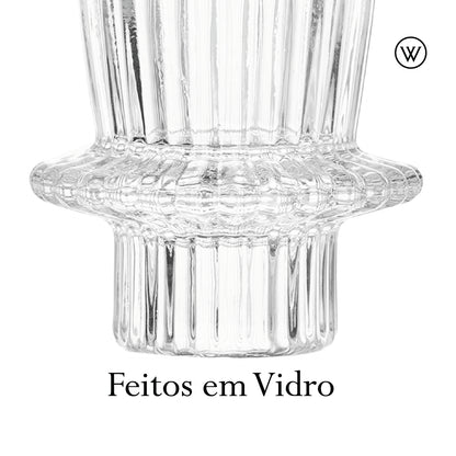 Conjunto 2 Porta Velas Lines 6cm x 6cm x 7cm Vidro – Wolff
