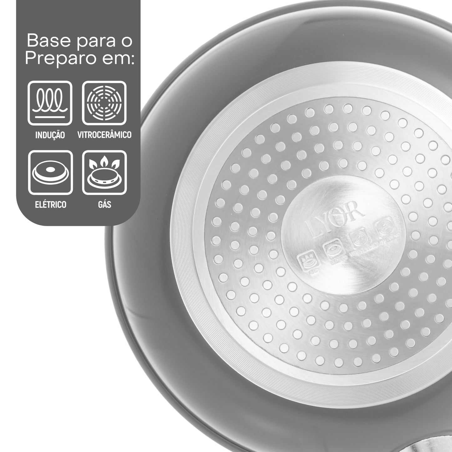 Frigideira de Indução em Alumínio com Revestimento Cerâmico Granito Chef Cinza 24cm - Lyor
