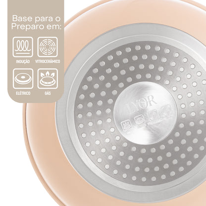 Frigideira de Indução em Alumínio com Revestimento Cerâmico Granito Chef Bege 24cm - Lyor