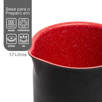 Leiteira de Indução em Alumínio com Revestimento Cerâmico Granito Chef Vermelha 1,7L - Lyor