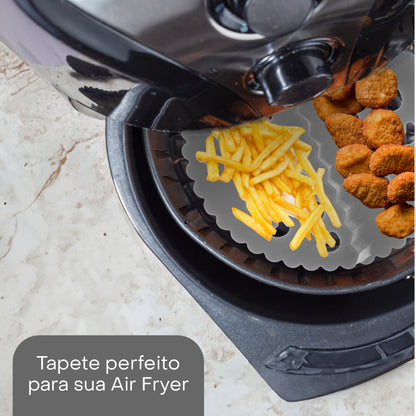 Tapete Protetor com Divisória de Silicone para Air Fryer Redondo Cinza 18cm x 18cm x 5,5cm - Lyor