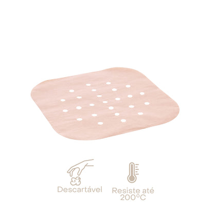 Conjunto de 50 Tapetes Quadrados de Papel Descartável para Air Fryer 18,5cm x 18,5cm - Lyor