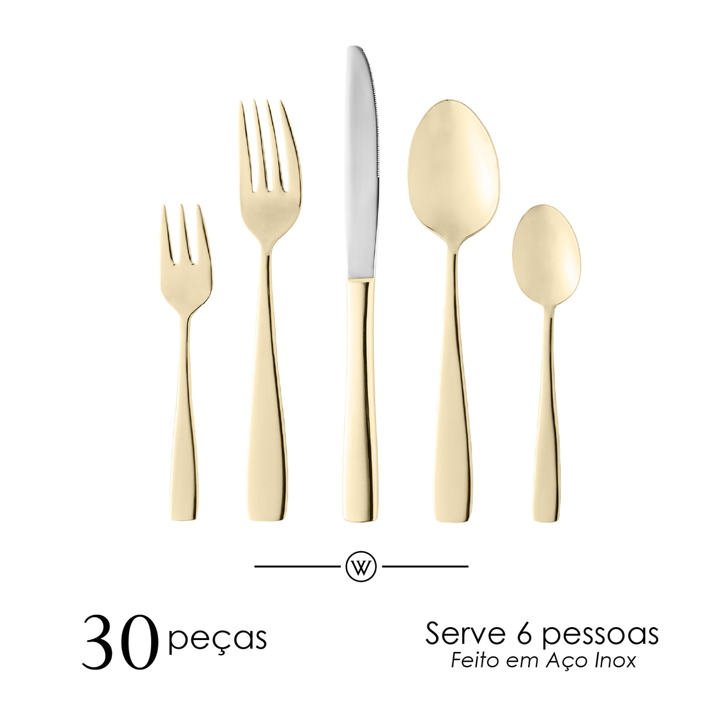 Faqueiro 30 Peças de Aço Inox Pisa Dourado - Wolff