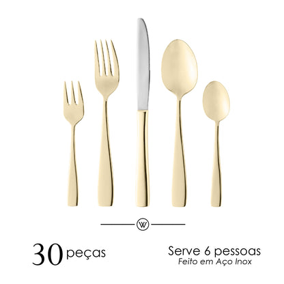 Faqueiro 30 Peças de Aço Inox Pisa Dourado - Wolff