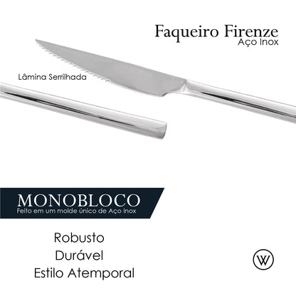 Conjunto 12 Peças Faca para Churrasco e Garfo Para Mesa Firenze Aço Inox - Wolff