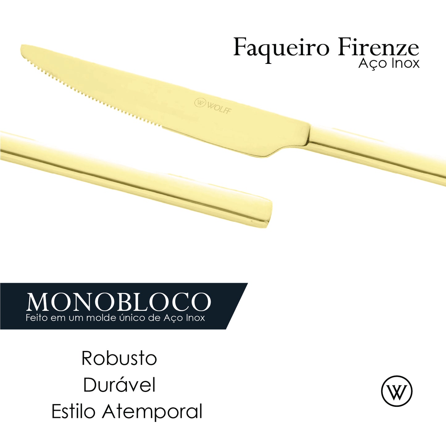 Faqueiro 54 Peças de Aço Inox Firenze Dourado - Wolff