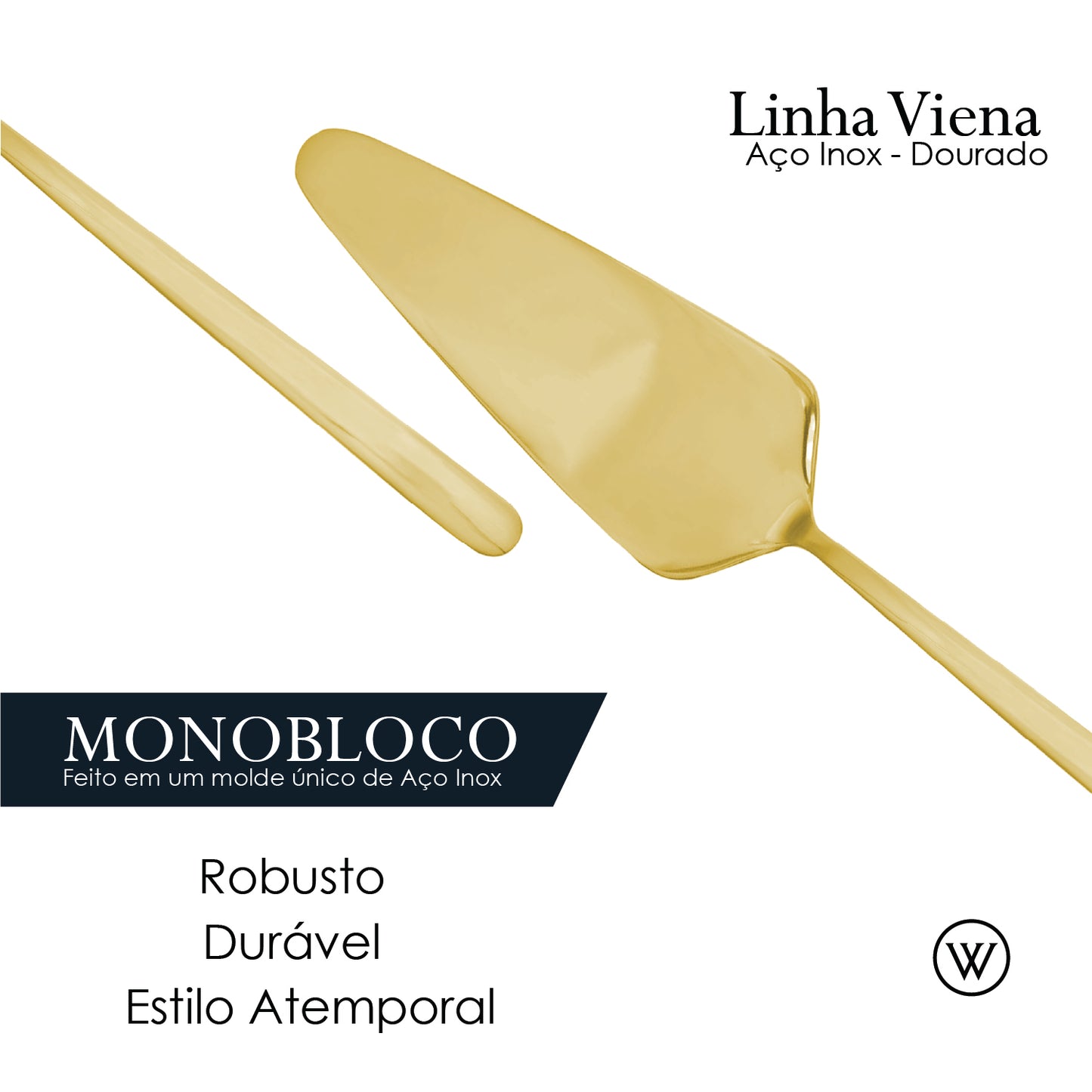 Conjunto 7 Peças Espátula para Bolo e 6 Garfos para Sobremesa Viena Dourado Aço Inox - Wolff