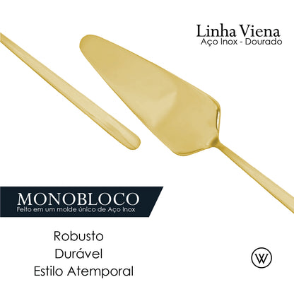 Conjunto 7 Peças Espátula para Bolo e 6 Garfos para Sobremesa Viena Dourado Aço Inox - Wolff