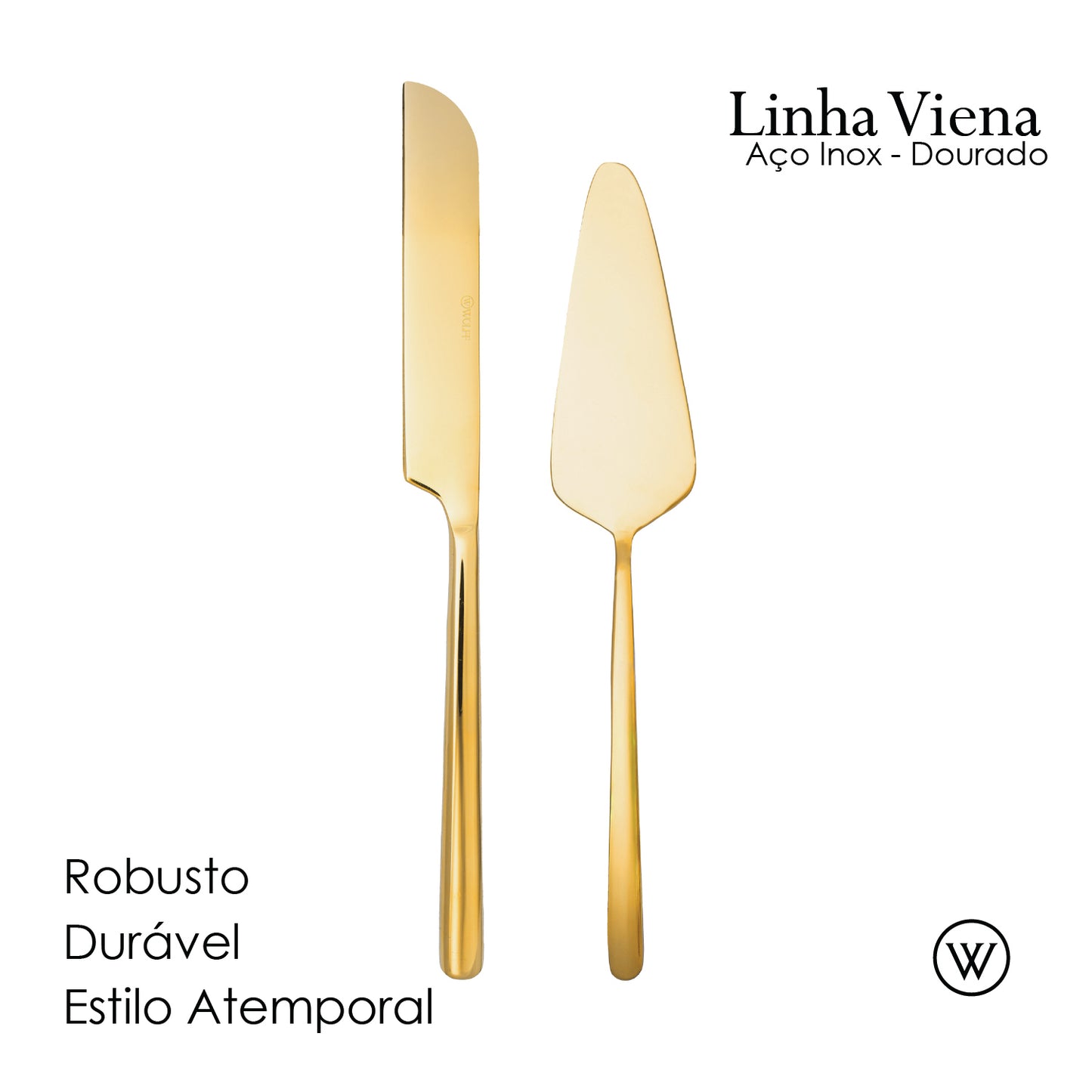 Conjunto 2 Peças para Bolo Viena Dourado Aço Inox - Wolff