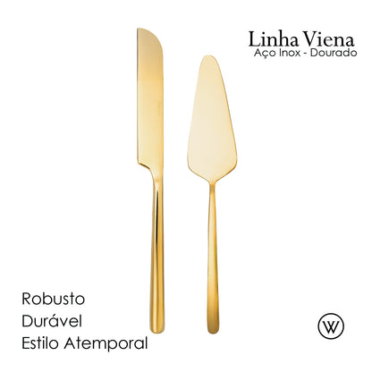 Conjunto 2 Peças para Bolo Viena Dourado Aço Inox - Wolff