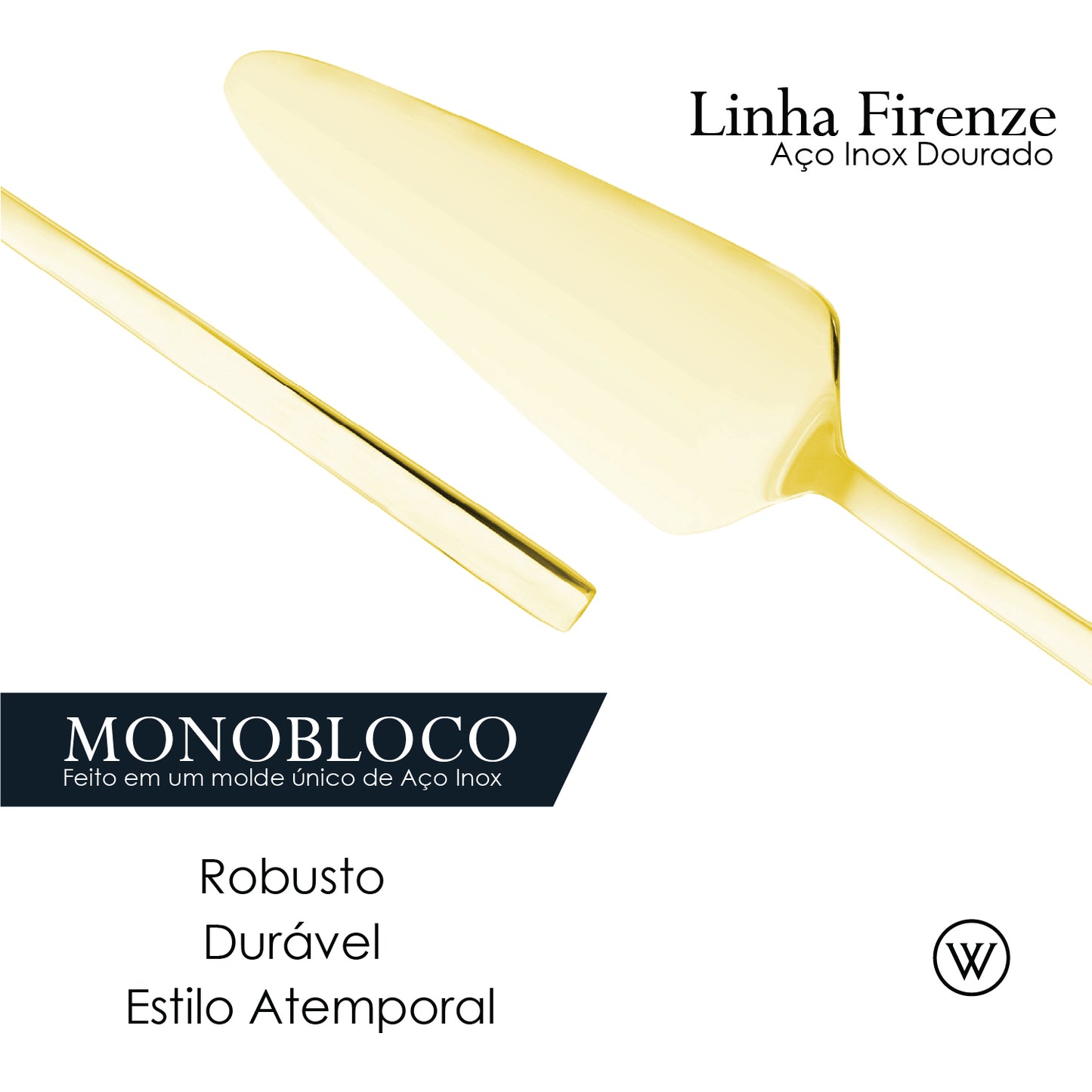 Conjunto 7 Peças Espátula para Bolo e 6 Garfos para Sobremesa Firenze Dourado Aço Inox - Wolff
