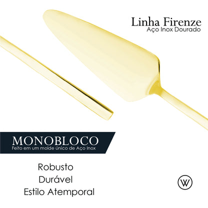 Conjunto 7 Peças Espátula para Bolo e 6 Garfos para Sobremesa Firenze Dourado Aço Inox - Wolff