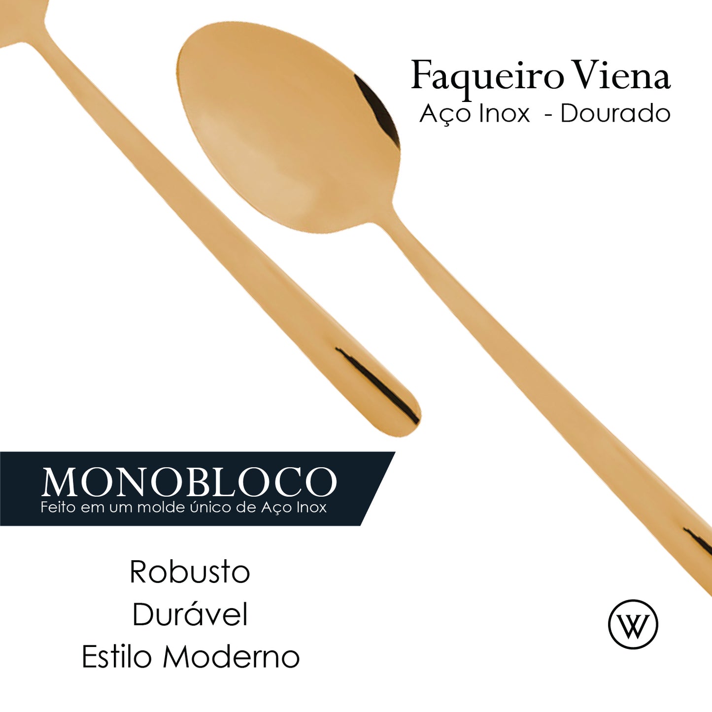 Conjunto 6 Colheres para Sobremesa Dourado Viena Aço Inox - Wolff