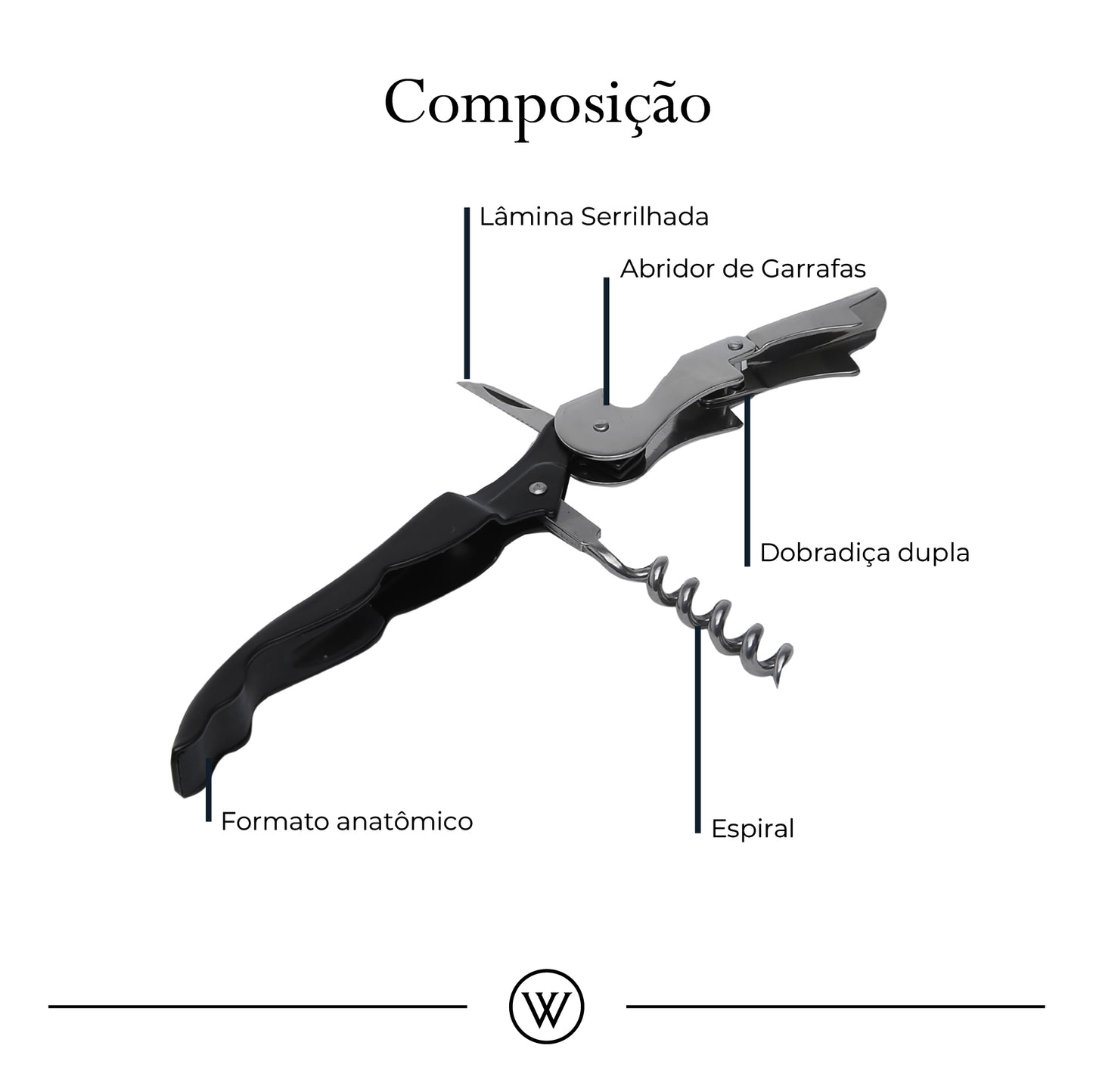 Saca-Rolhas de Inox 2 Estágios 13cm x 2cm - Wolff