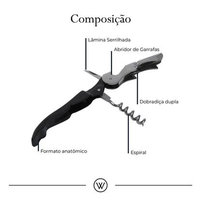 Saca-Rolhas de Inox 2 Estágios 13cm x 2cm - Wolff