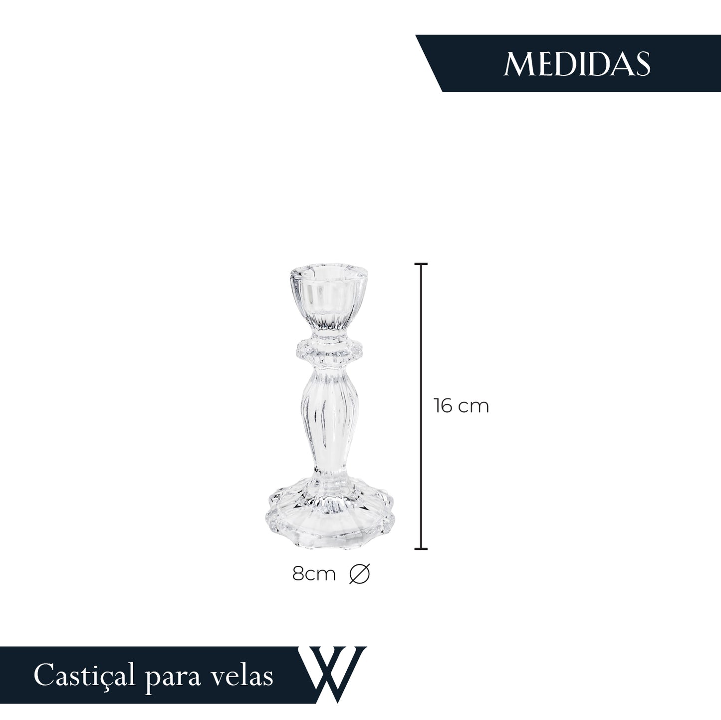 Castiçal de Vidro Argos 8cm x 16cm - Wolff