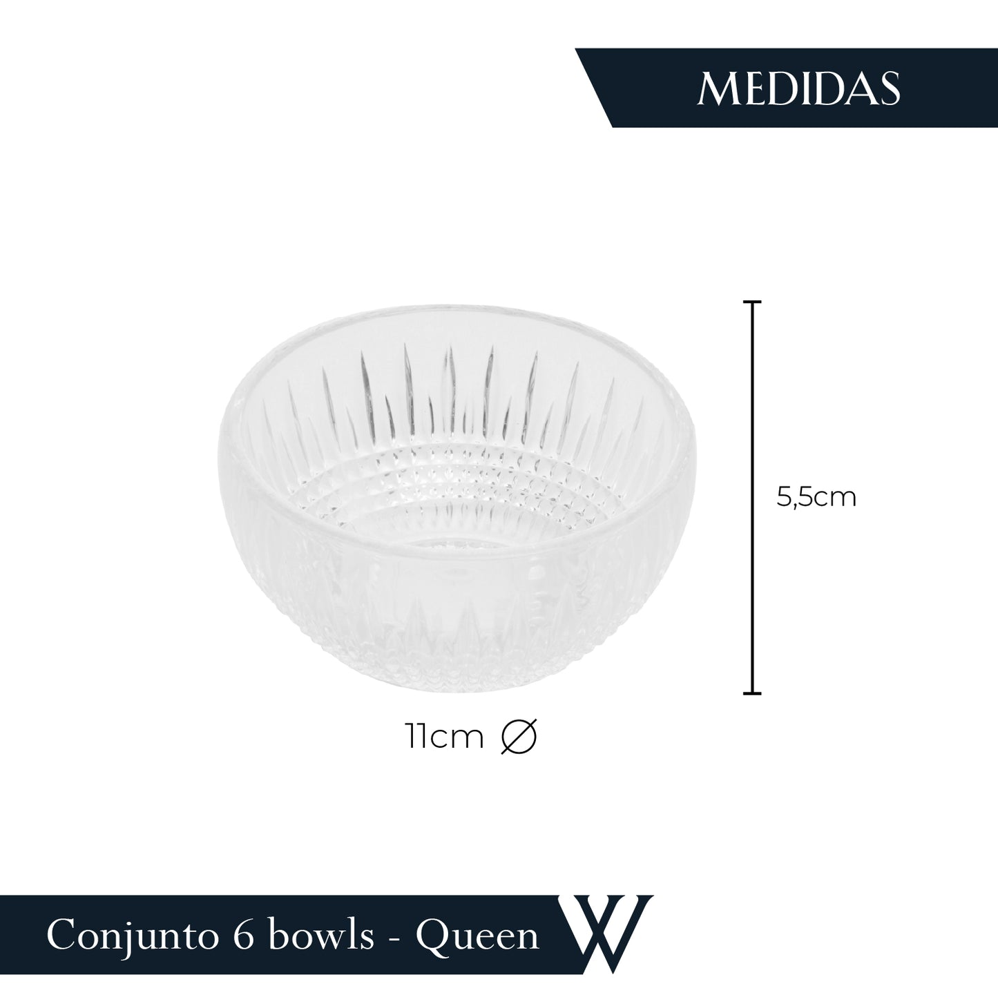 Conjunto 6 Bowls de Cristal Queen 11cm x 5cm - Wolff