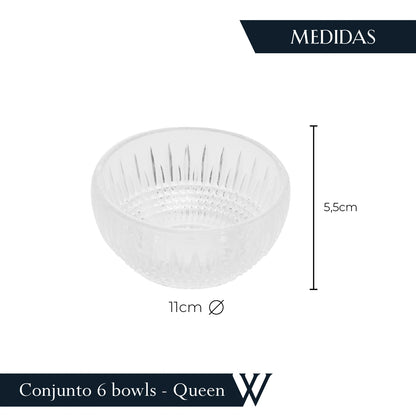Conjunto 6 Bowls de Cristal Queen 11cm x 5cm - Wolff