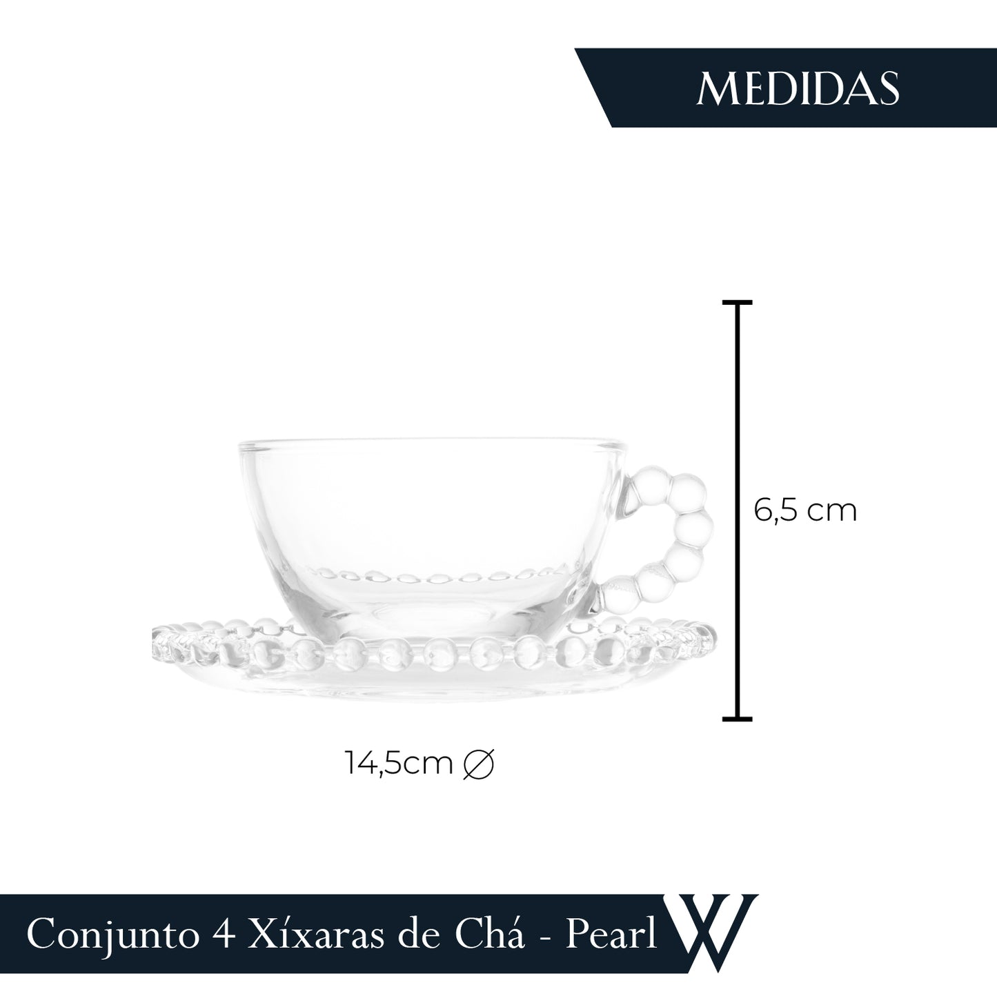 Conjunto 4 Xícaras de Chá de Cristal com Pires Pearl 180ml - Wolff