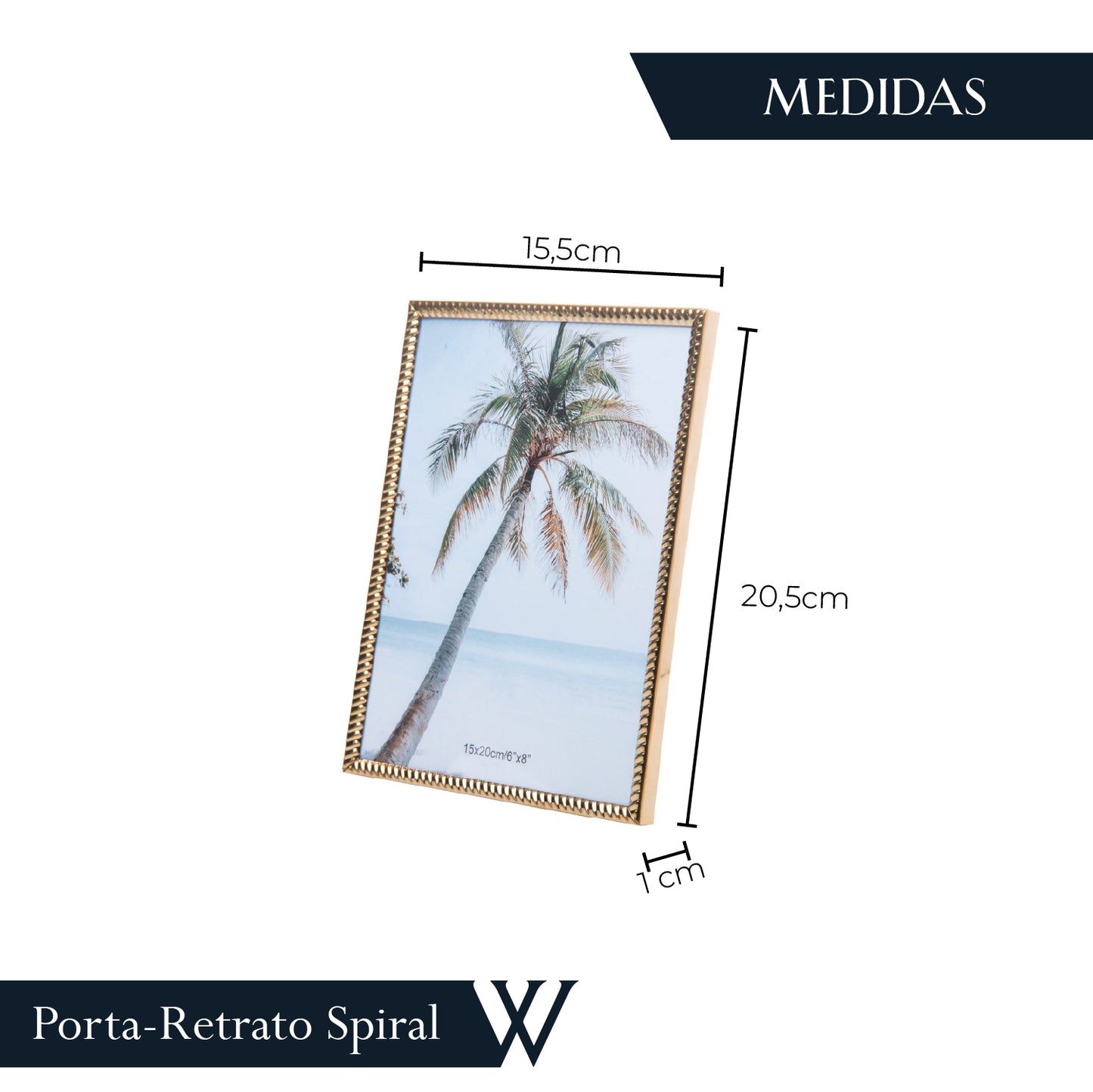 Porta-Retrato de Aço Inox Spiral Dourado 15cm x 20cm - Wolff