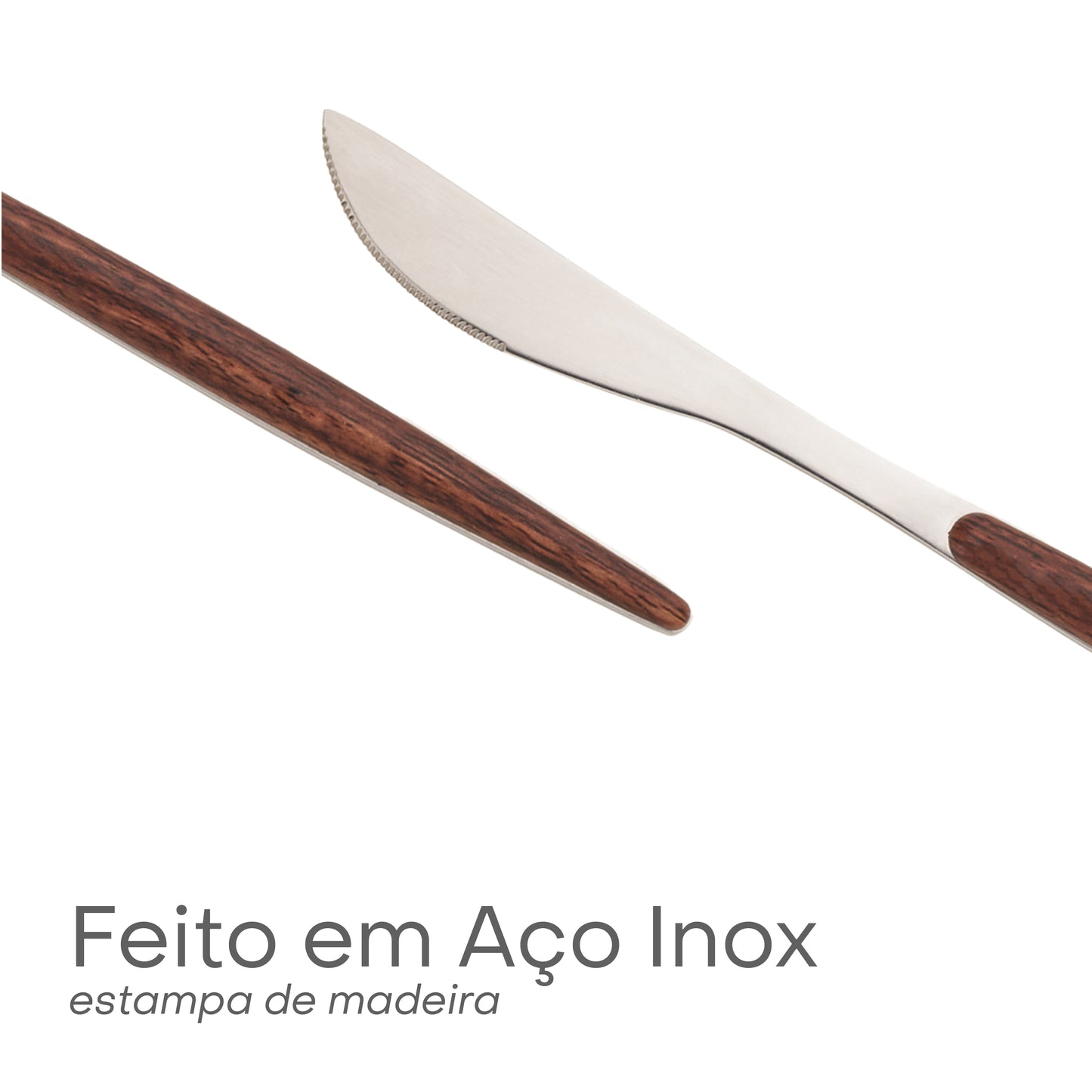 Faqueiro 24 Peças de Aço Inox com Cabo em Estampa de Madeira Organic - Lyor