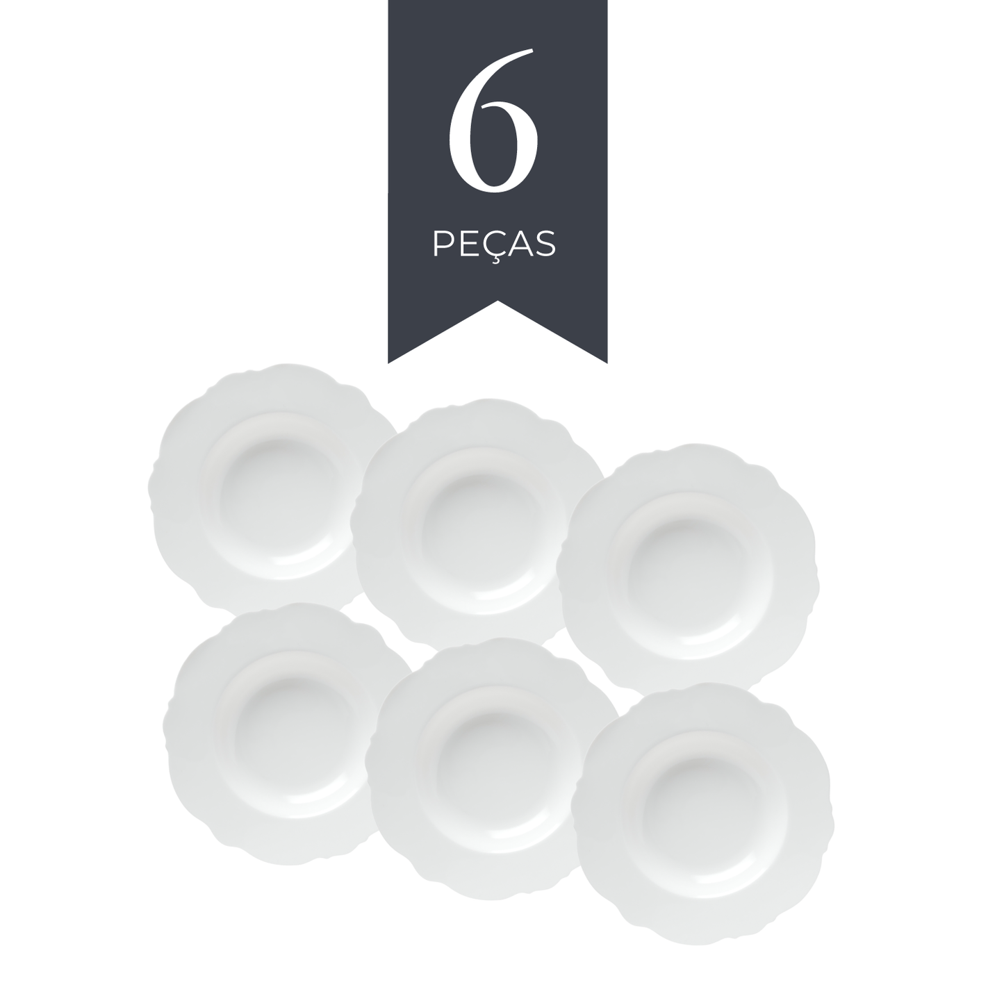 Conjunto 6 Pratos Fundos de Porcelana Maldivas Branco - Wolff