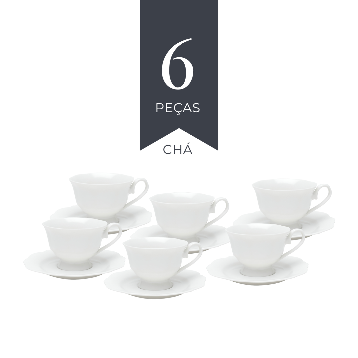 Conjunto 6 Xícaras Chá Maldivas 180ml Branca Porcelana - Wolff