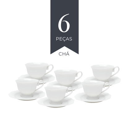 Conjunto 6 Xícaras Chá Maldivas 180ml Branca Porcelana - Wolff