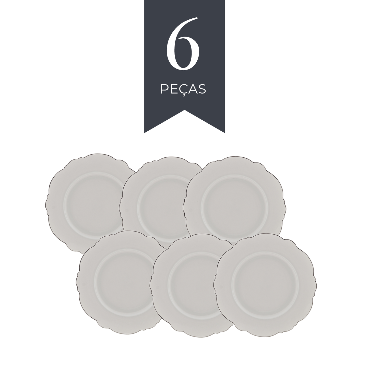Conjunto 6 Pratos Rasos de Porcelana Maldivas com Fio Prata 28cm - Wolff